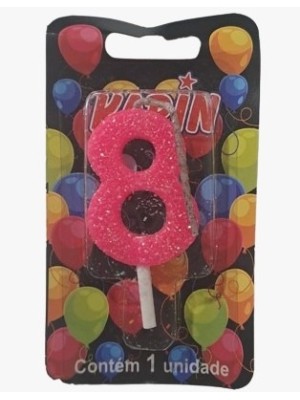 VELA DE ANIVERSARIO N.8 ROSA C/ GLITTER UN. KARIN