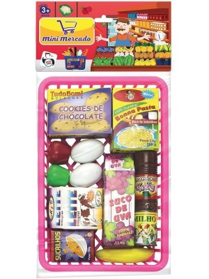 Brinquedo Educativo Mini Mercado Infantil Pica Pau para Crianças +3 Anos com Cestinha Frutas e Comidinhas