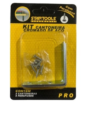 KIT CANTONEIRA CROMADO C/2PCS DE ACO E PARAFUSOS UN.