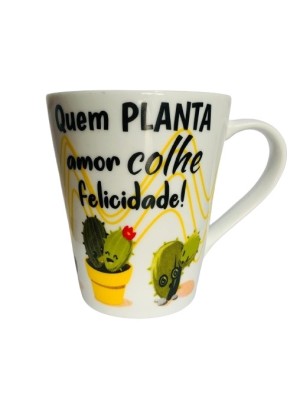 Caneca de Porcelana Cacto Faixa 290ml Terramada Presente Criativo Café Chá Leite