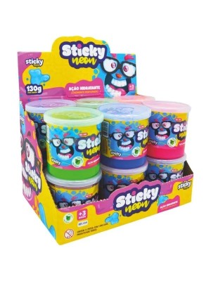 SLIME STICKY NEON 130G DISPLAY C/12PCS CORES SORTIDAS UN. STICKY