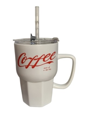 CANECA COM TAMPA 450ML E CANUDO UN. TOP RIO