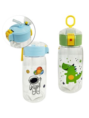 GARRAFA SQUEEZE DE PLASTICO COM CANUDO + BOTAO E ALCA 550ML UN.