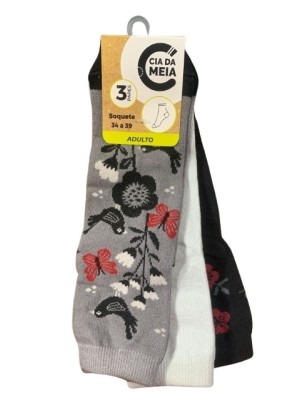 MEIA SOQUETE ADULTO 3PARES 34-39 UN. CIA DA MEIA