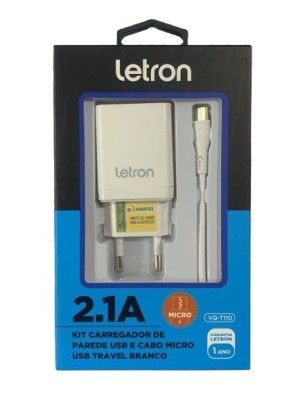 CARREGADOR COMPLETO V8 2.1A VQ-T110 BIVOLT LETRON UN.