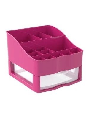 ORGANIZADOR DE COSMETICOS E MAQ. KIT C/1 GAVETA ROSA 18,5X22X15CM