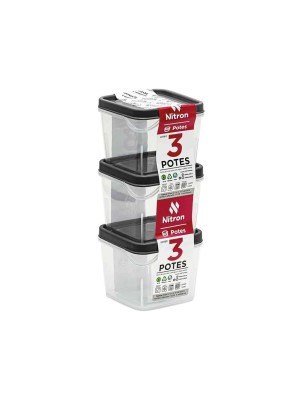 POTE CONJUNTO C/3PCS QUADRADO MODULAR 250ML PRETO UN.