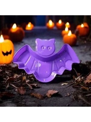 Petisqueira Morcego 28,5x19cm Roxa – Prato Decorativo Halloween para Servir Doces, Balas, Salgados e Petiscos em Festas Temáticas