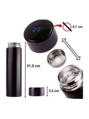 480 Ml Garrafa Térmica Inox Inteligente Com Medidor De Temperatura Ideal Para Viagens Escritório
