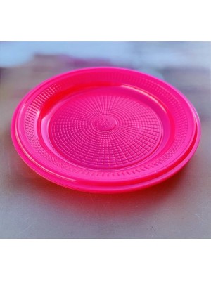 Prato Descartável Raso 15cm Sobremesa Rosa Neon