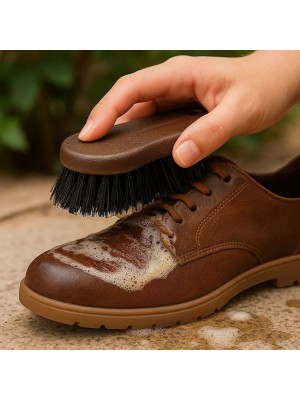 Escova Para Sapatos Engraxar Cerdas Anatômica Marrom