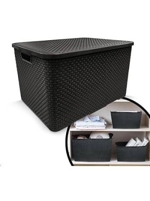 CAIXA ORGANIZADORA RATTAN 25L PRETO UN. PLASTSU