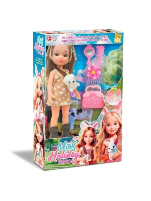 Boneca Miss Holiday Haras 34 cm em vinil atóxico com pet e acessorios