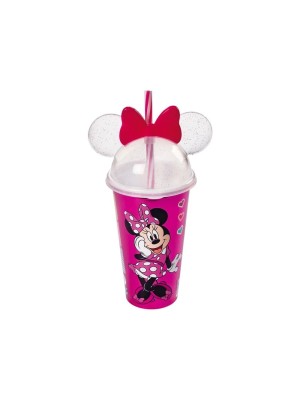 Copo Minnie Mouse 500ml com Tampa, Canudo e Orelhas – Plasútil Original Disney