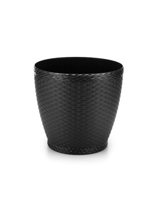 Vaso Rattan Mini 1,8L Redondo Preto – Sofisticação e Praticidade para Plantas