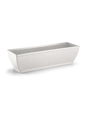 Jardineira Rattan Retangular Branca – Decoração Sofisticada para Casa e Jardim