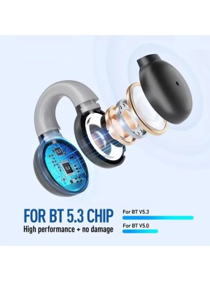 Fone Kaidi KD-797 Bluetooth 5.3 com Condução de Ar, Estojo Transparente com Display LCD e Microfone – Fone Sem Fio Esportivo Recarregável