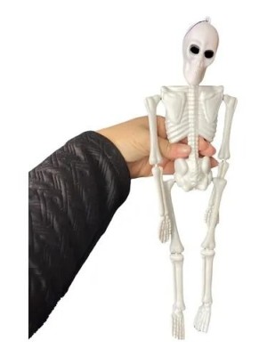Esqueleto Articulado de Brinquedo 10x40cm Decoração Halloween Realista para Festas, Casas e Brincadeiras Temáticas