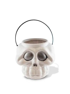 Caldeirão Caveira G Branco Decoração de Halloween Enfeite Grande Assustador para Festas e Eventos