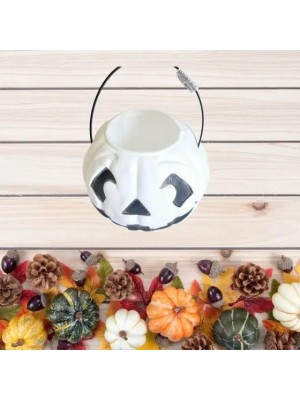 Caldeirão Abóbora G Branca Decoração de Halloween Enfeite Grande Porta-Doces para Festas