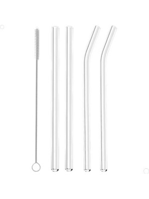 Kit Canudos de Vidro Reutilizáveis c/ 4 Peças + Escova de Limpeza