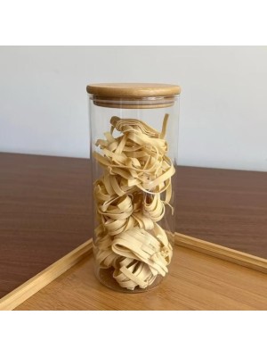 Pote Hermético 480ml de Vidro com Tampa de Bambu – Organização e Conservação