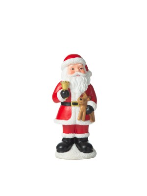 Papai Noel decorativo sino e rena 9,8x9,8x22cm enfeite natalino em resina para mesa, sala e decoração de Natal