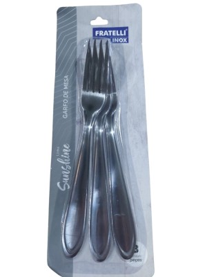 Garfo de Mesa Sunshine Inox Blister com 3 Peças – Talheres Resistentes e Sofisticados para Refeições Diárias e Festas