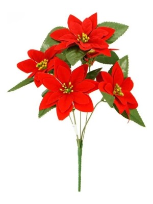 Buquê Poinsetia Stilize Natal – Flor Vermelha Decorativa com Folhagens e Brilho Dourado