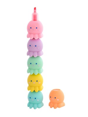 Marca Texto Montável Polvo com 6 Cores Pastel – Marcadores Decorativos e Criativos Empilháveis, Tinta à Base de Água e Secagem Rápida para Escola