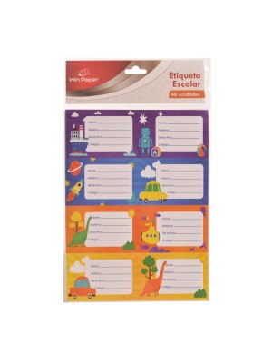 Etiqueta Escolar Sortida 40 Peças WinPaper – Adesivos Coloridos com Espaço para Nome, Matéria e Série/Ano | Identificação de Cadernos, Livros e Materi