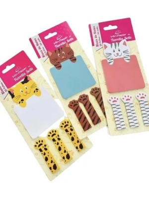 Memo Sticker CR Meown Win Paper by Fiorella Solti – Bloco de Notas Adesivo Gatinhos 6x9cm com Marcadores 5x1,7cm Papelaria Criativa Cute
