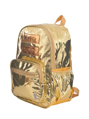 Mochila Teen Metalizada Prata Espelhada Feminina Escolar com Bolso Frontal e Alças Reforçadas