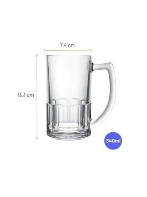 Caneca Bristol Cerveja 340ml – Vidro Grosso e Resistente, Alça Ergonômica, Design Clássico para Cerveja, Chopp e Drinks Gelados, Ideal para Bares
