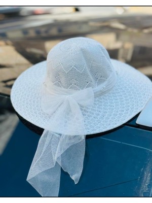 Chapéu de Palha Feminino com Laço Elegante Aba Larga Para Praia, Verão e Passeios ao Ar Livre