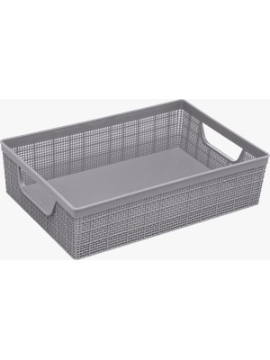 Cesta Organizadora Juta Modelo A4 5,2L Cinza com Alças Laterais Cesta Plástica Grande e Decorativa para Organização de Banheiro, Cozinha e Escritório