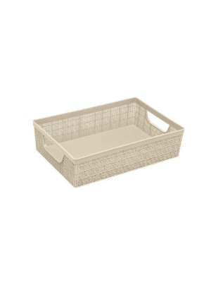 Cesta Juta 11,5L Cru com Alças Laterais – Cesta Plástica Grande e Decorativa para Organização de Closet, Quarto, Banheiro, Lavanderia e Escritório