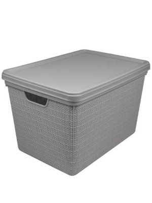 Caixa Organizadora Juta 22L Cinza com Tampa – Caixa Plástica Grande para Organização de Roupas, Brinquedos, Toalhas, Closet, Escritório e Banheiro