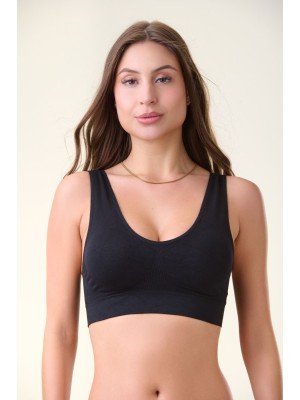 Top Preto Adulto M Sem Costura com Bojo Removível, Confortável, Anatômico e Ideal para Uso Diário